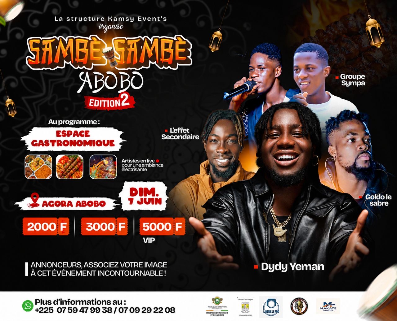 Affiche officielle Sambé Sambé Abobo Édition 2 — Dydy Yeman, Groupe Sympa, L'effet Secondaire, Goldo le sabre